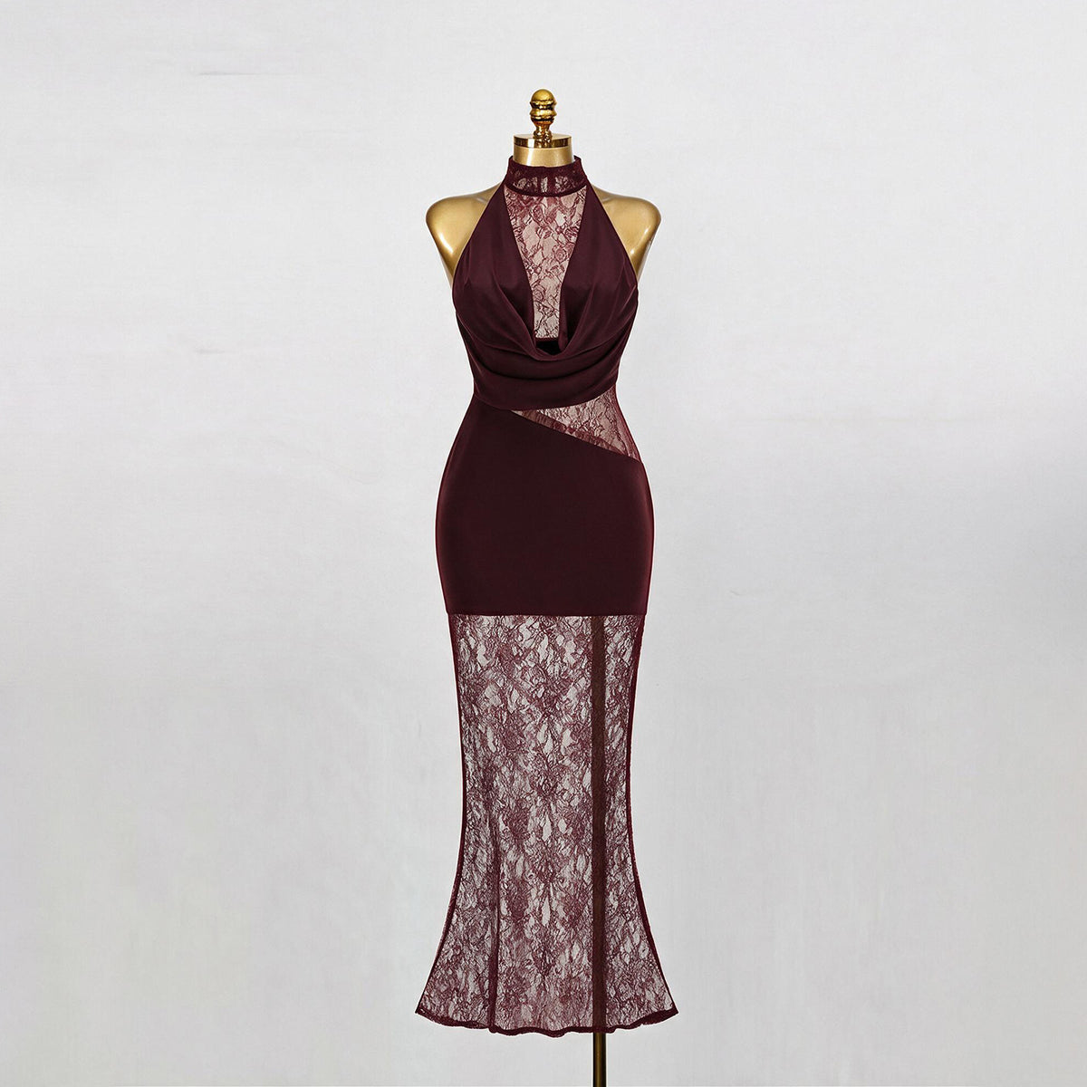 Lace Halter Mermaid Evening Gown-boutique