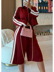 Zip Jacket and Side Stripe Culotte Pants Set