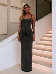 Rhinestone Bow Waist Slim Maxi Evening Dress