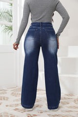 High Waist Fleece Lined Wide Leg Jeans