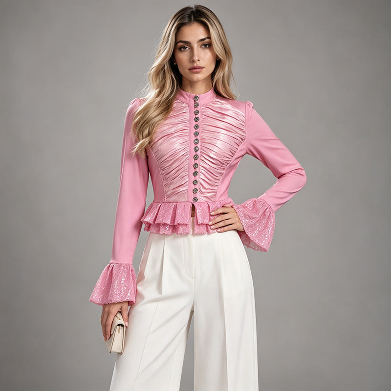 Sequin Panel Flare Sleeve Cropped Jacket-boutique