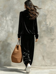 Cowl Neck Long Sleeve Relaxed Pants Set