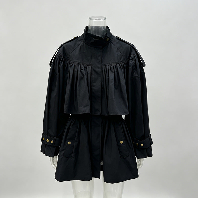 Ruched High Neck Trench Jacket-boutique