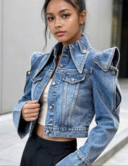 Statement Shoulder Cropped Denim Jacket