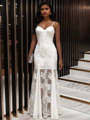 White Lace Rhinestone Maxi Dress-boutique