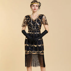 Plus Size Sequin Fringe Short Sleeve Flapper Dress