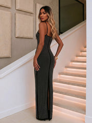 Rhinestone Bow Waist Slim Maxi Evening Dress