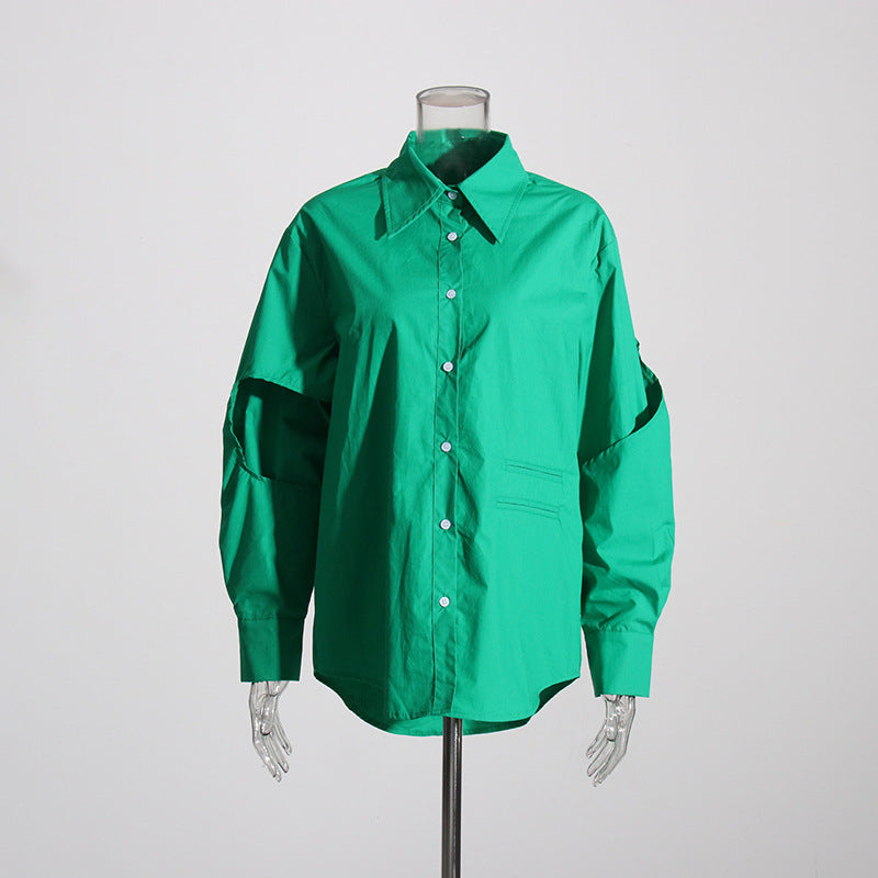 Asymmetric Patchwork Button Up Shirt