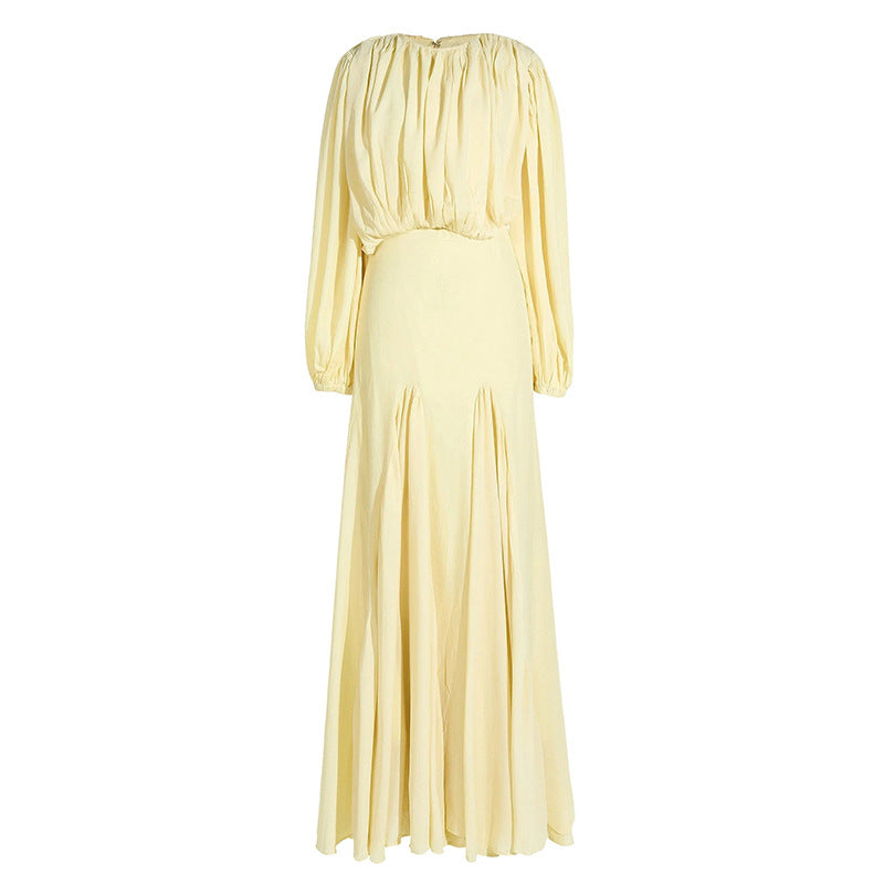 Ruched Contrast Round Neck Maxi Dress-boutique