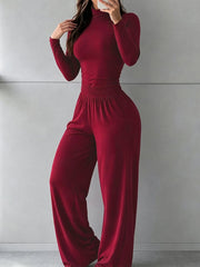 Funnel Neck Top and Wide Leg Pants Set