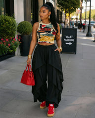 Layered Ruffle Drawstring Jogger Pants