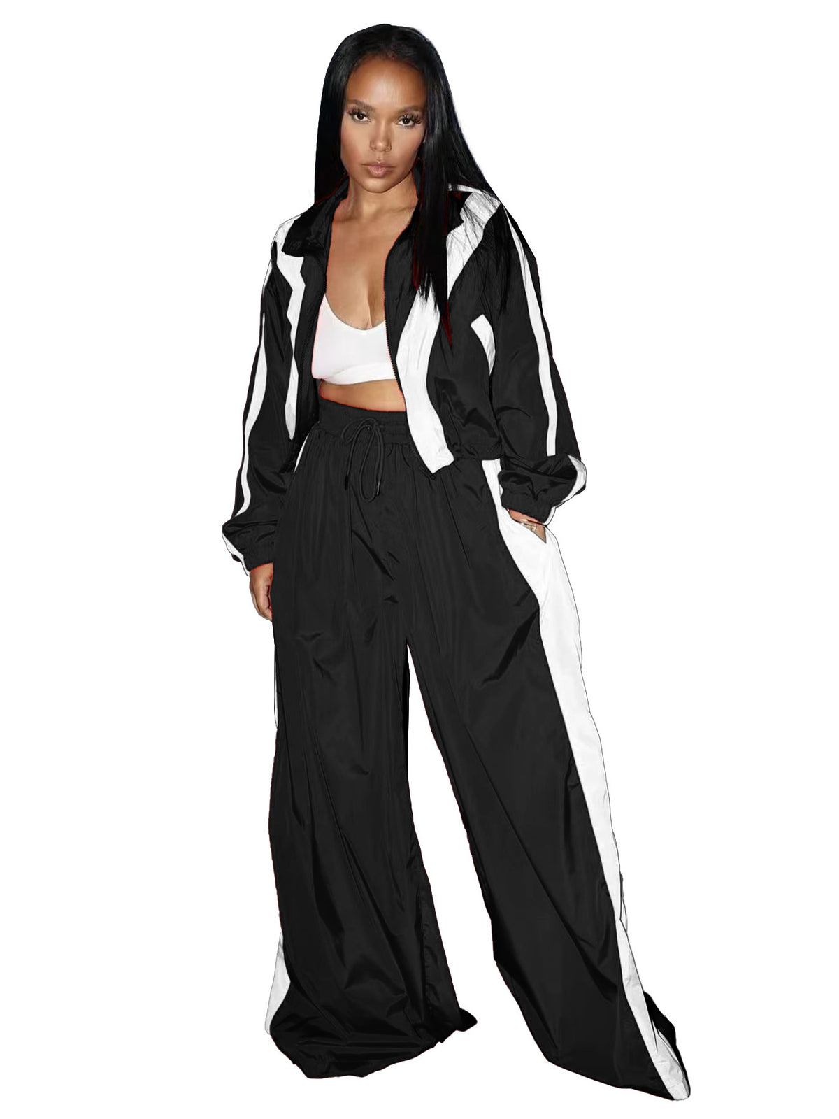 Oversized Color Block Zip Top and Pants Set