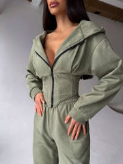 Shaped Waist Zip Hoodie and Pants Set