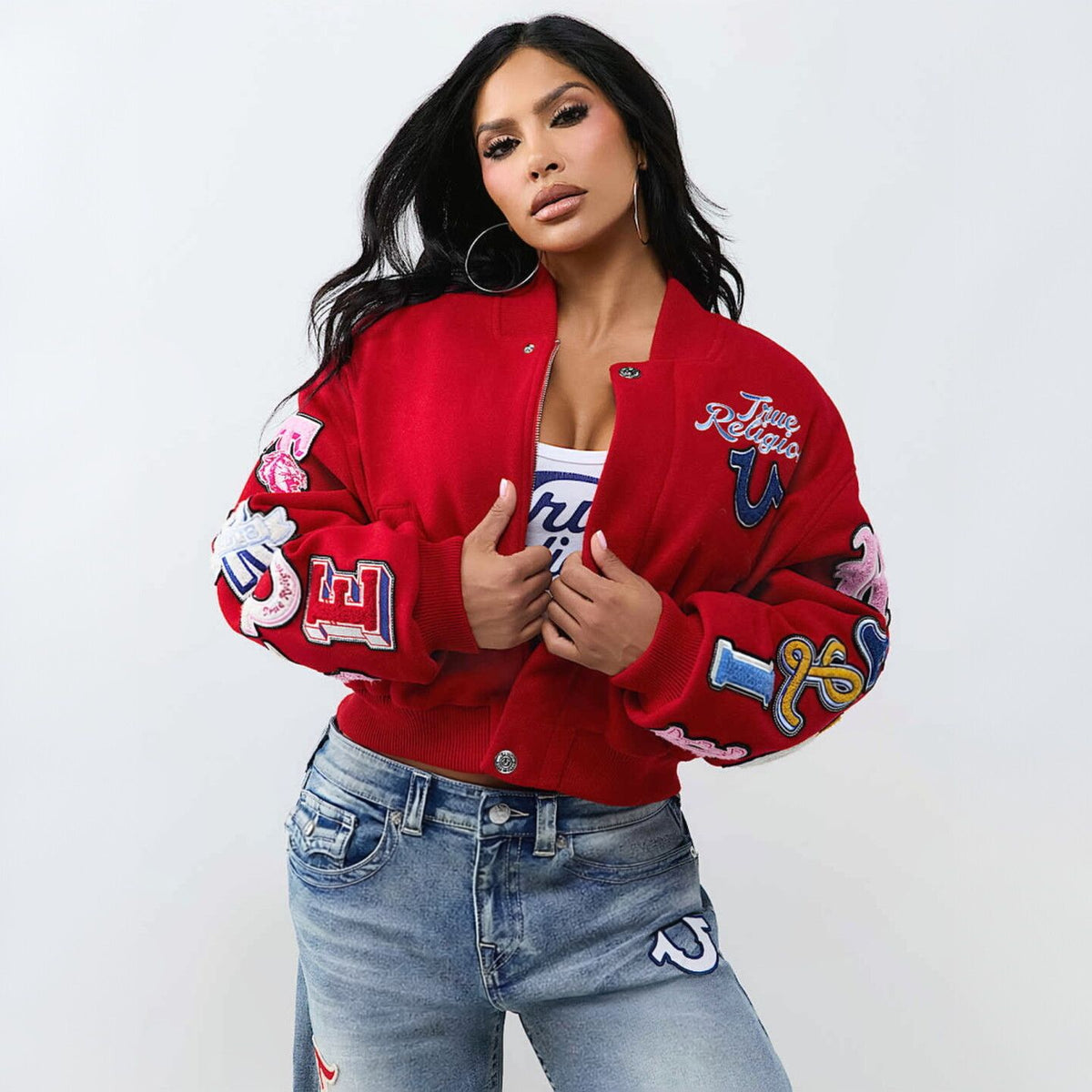 Ribbed Wool Zip Varsity Jacket