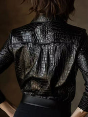 Glossy Reptile Embossed Faux Leather Shirt