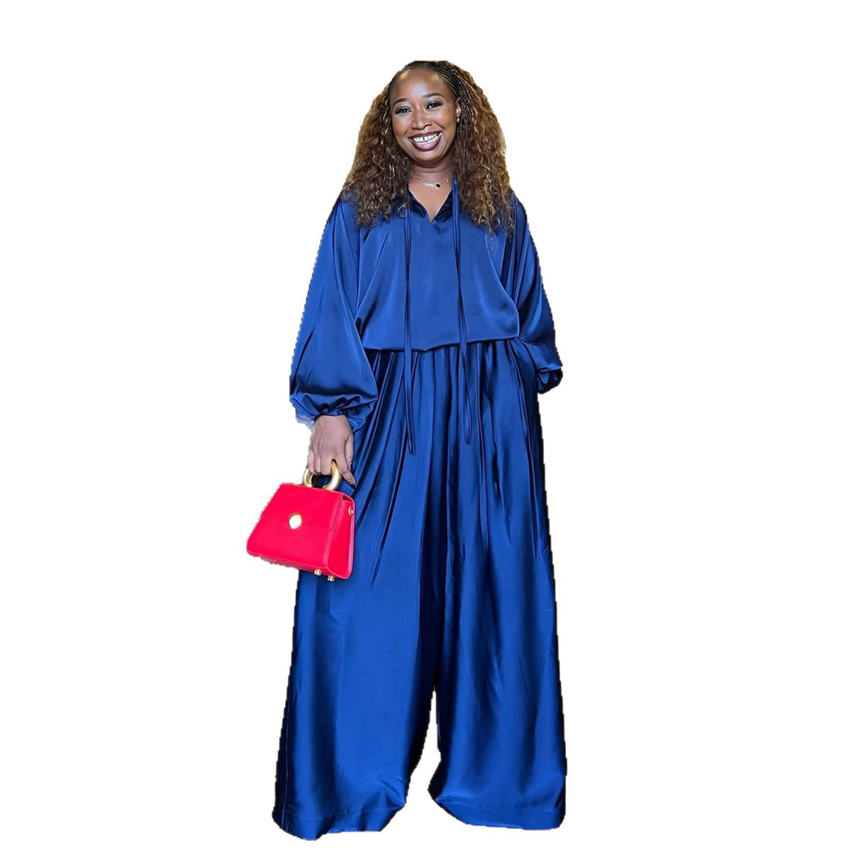 Balloon Sleeve Top and Wide Leg Pants Set