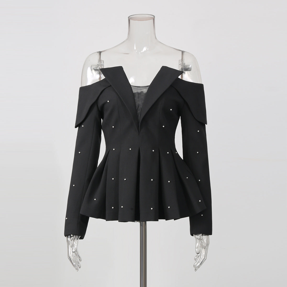 Pearl Trim Off Shoulder Blazer-boutique