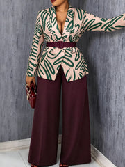 Women's Printed Blazer and Straight Leg Pants Set