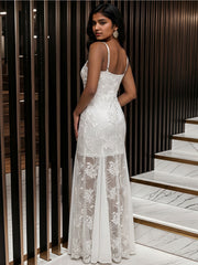 White Lace Rhinestone Maxi Dress-boutique