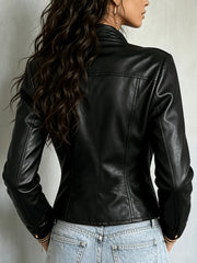Military Button Faux Leather Zip Jacket