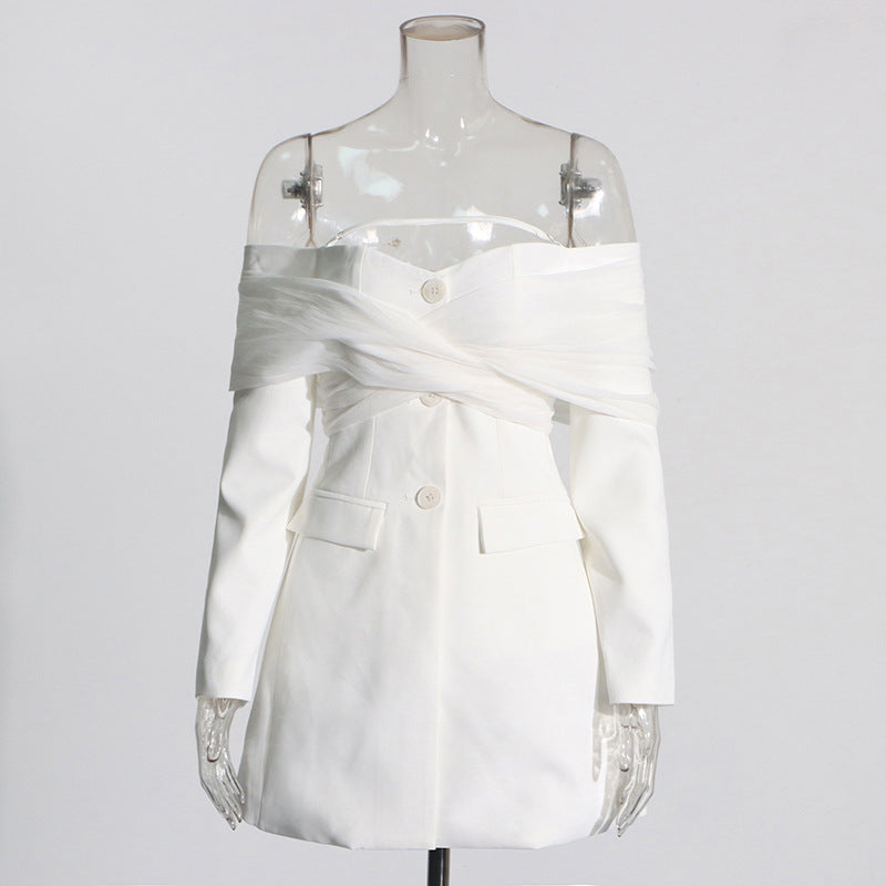 Off Shoulder Mesh Wrap Blazer-boutique