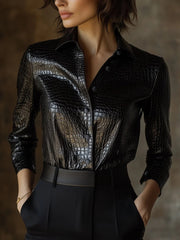 Glossy Reptile Embossed Faux Leather Shirt