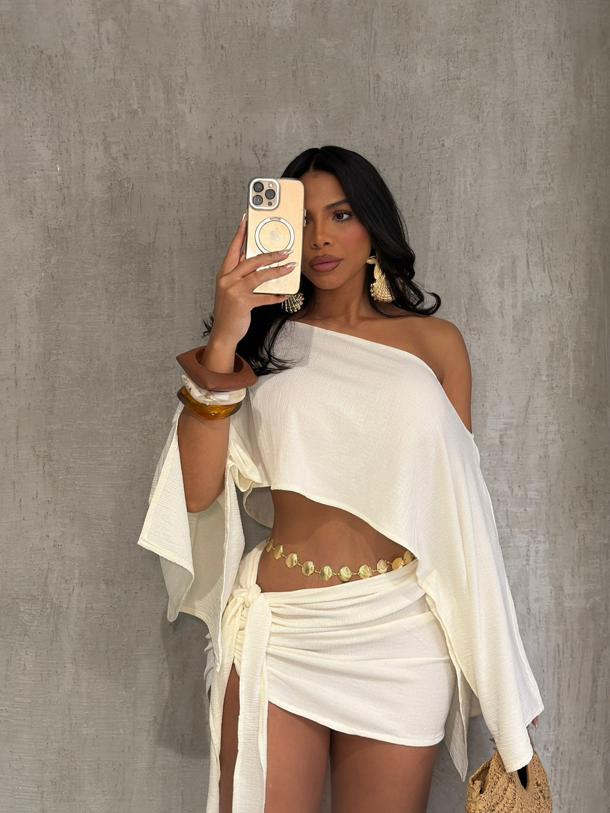 One Shoulder Top and Mini Skirt Set