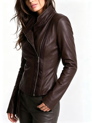 Asymmetric Zip Fitted Faux Leather Jacket