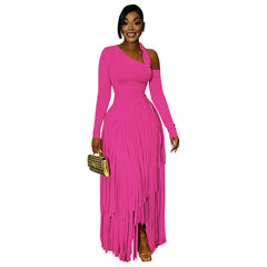 Women's Fringe Long Sleeve Bodycon Maxi Dress
