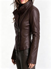 Asymmetric Zip Fitted Faux Leather Jacket