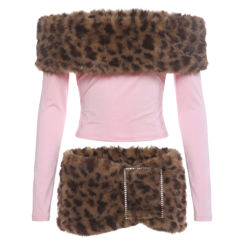 Off Shoulder Top and Leopard Mini Skirt Set