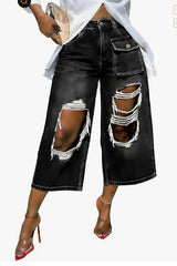 Distressed Gradient Wide Leg Cropped Jeans