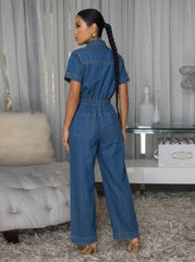 Women's Button Front Denim Jumpsuit