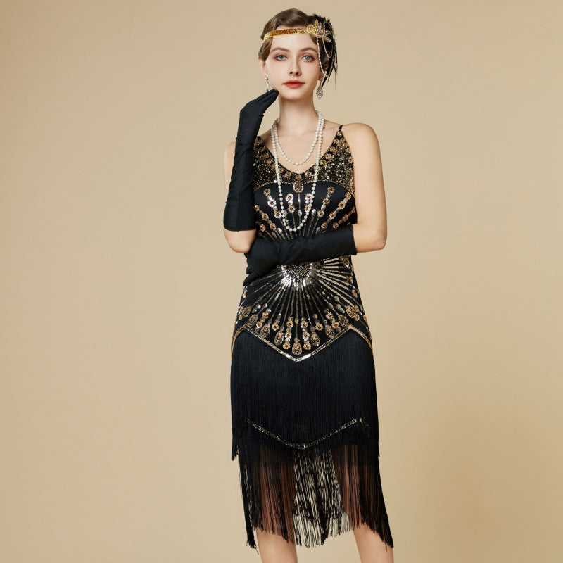 Sequin Fringe Spaghetti Strap Flapper Dress