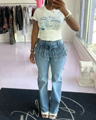 Fringe Pocket Relaxed Denim Jeans
