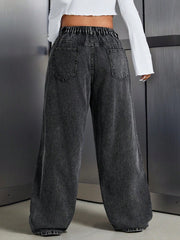 Plus Size High Waist Front Seam Barrel Jeans