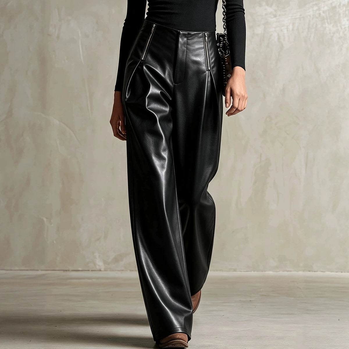 High Waist Wide Leg Faux Leather Pants