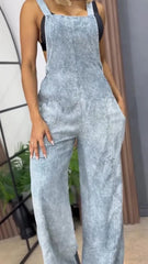 Pocket Wide Leg Denim Jumpsuit