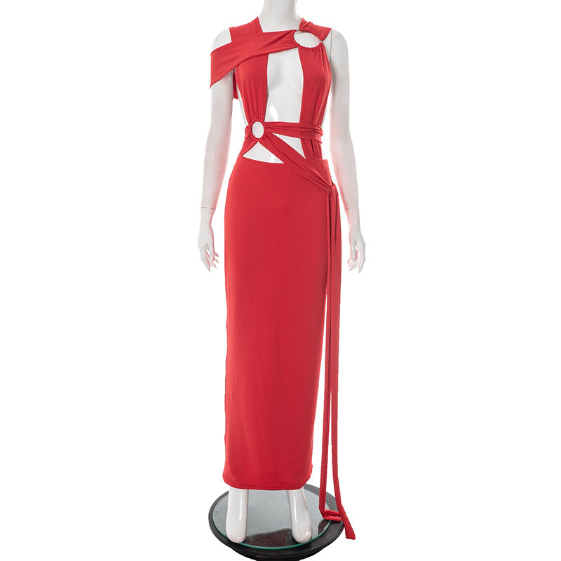 Sexy Circular Ring Patchwork Hollow out Bodycon Dress