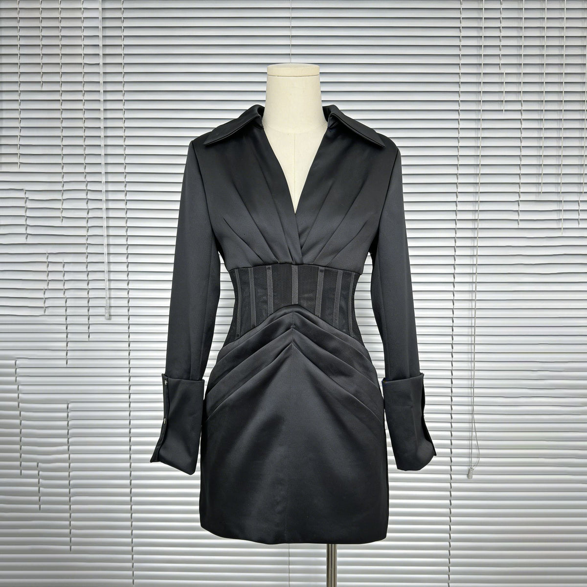 Pleated V Neck Mini Dress-boutique