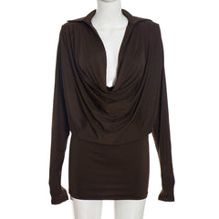 Cowl Neck Ruched Long Sleeve Mini Dress