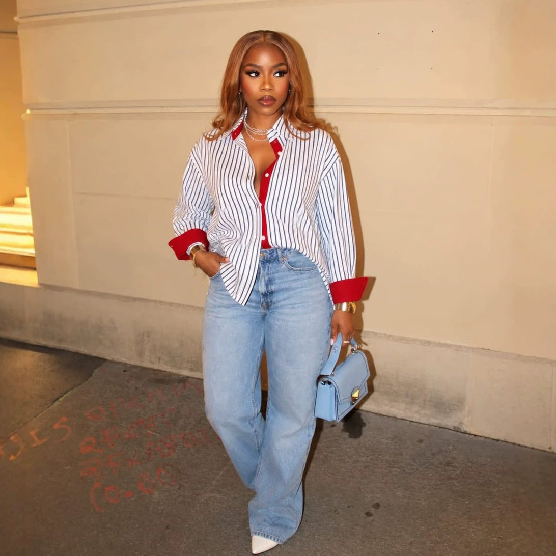 Contrast Stripe Collared Shirt