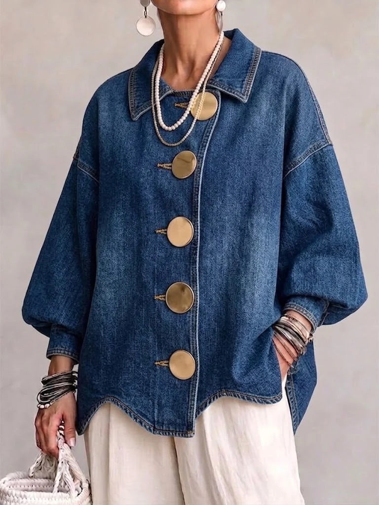 Relaxed Collared Denim Jacket for Women