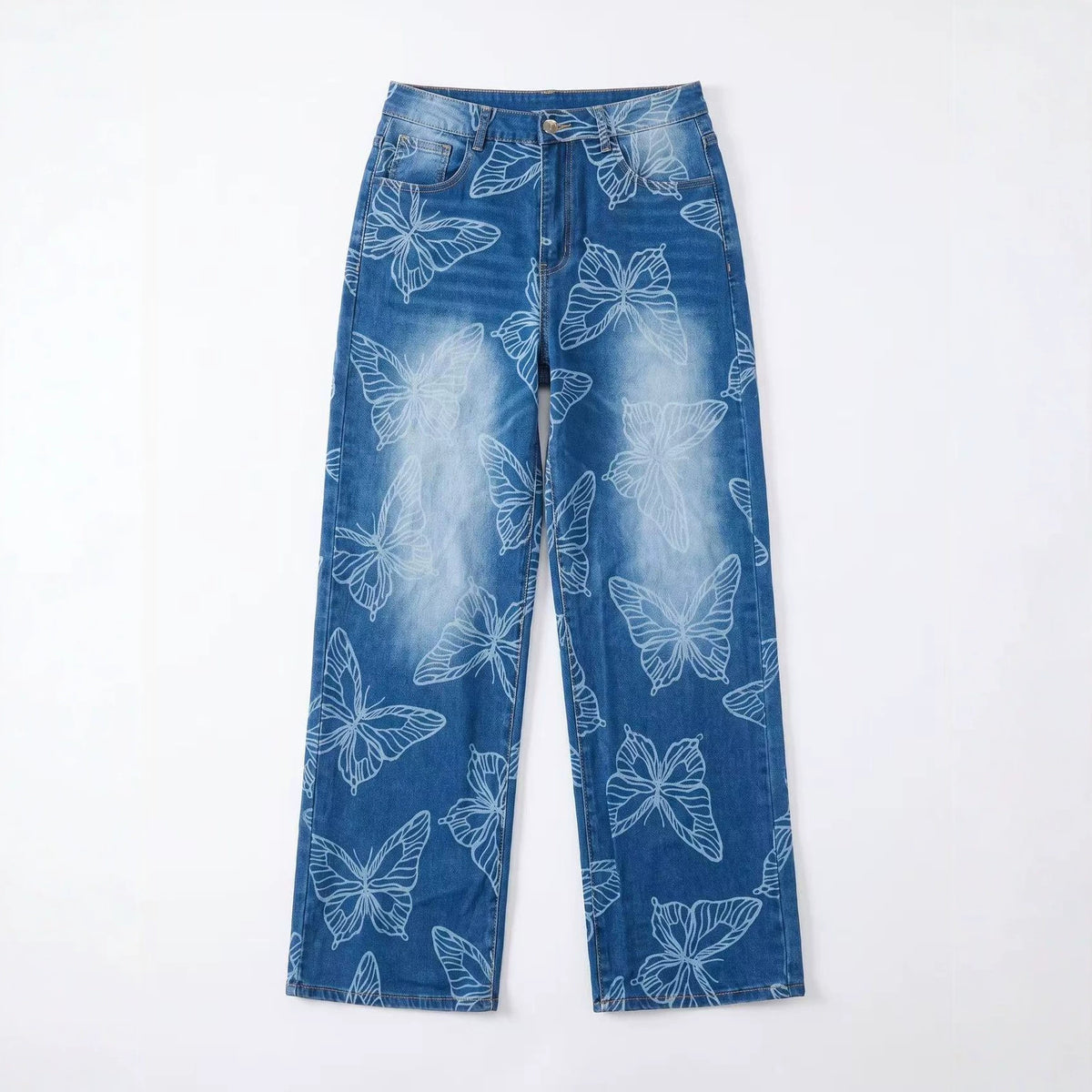 Butterfly Print High Waist Wide Leg Jeans