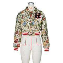 Vintage Print Cropped Varsity Jacket