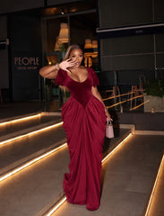 Plus Size Ruched V Neck Maxi Dress