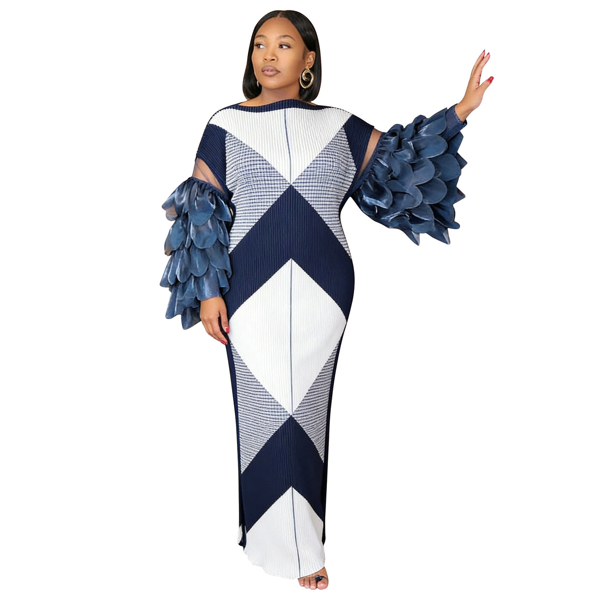 Women's Printed Pleated Maxi Dress