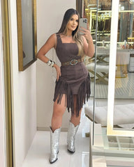 Square Neck Fringe Slip Dress