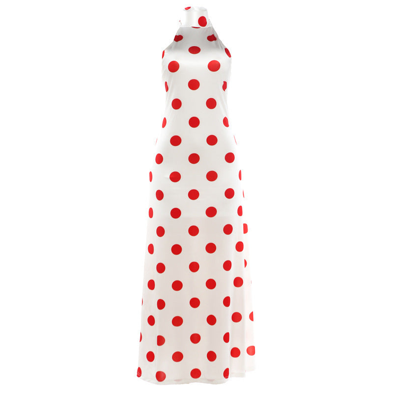 Polka Dot Bow Halter Backless Dress