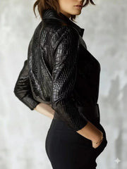 Glossy Reptile Embossed Faux Leather Shirt